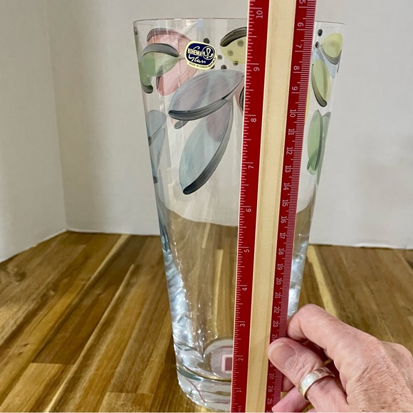 Bohemia Glass Clear Glass Vase Hand Painted Flowers Czech Republic 9.75” Tall - Picture 6 of 10